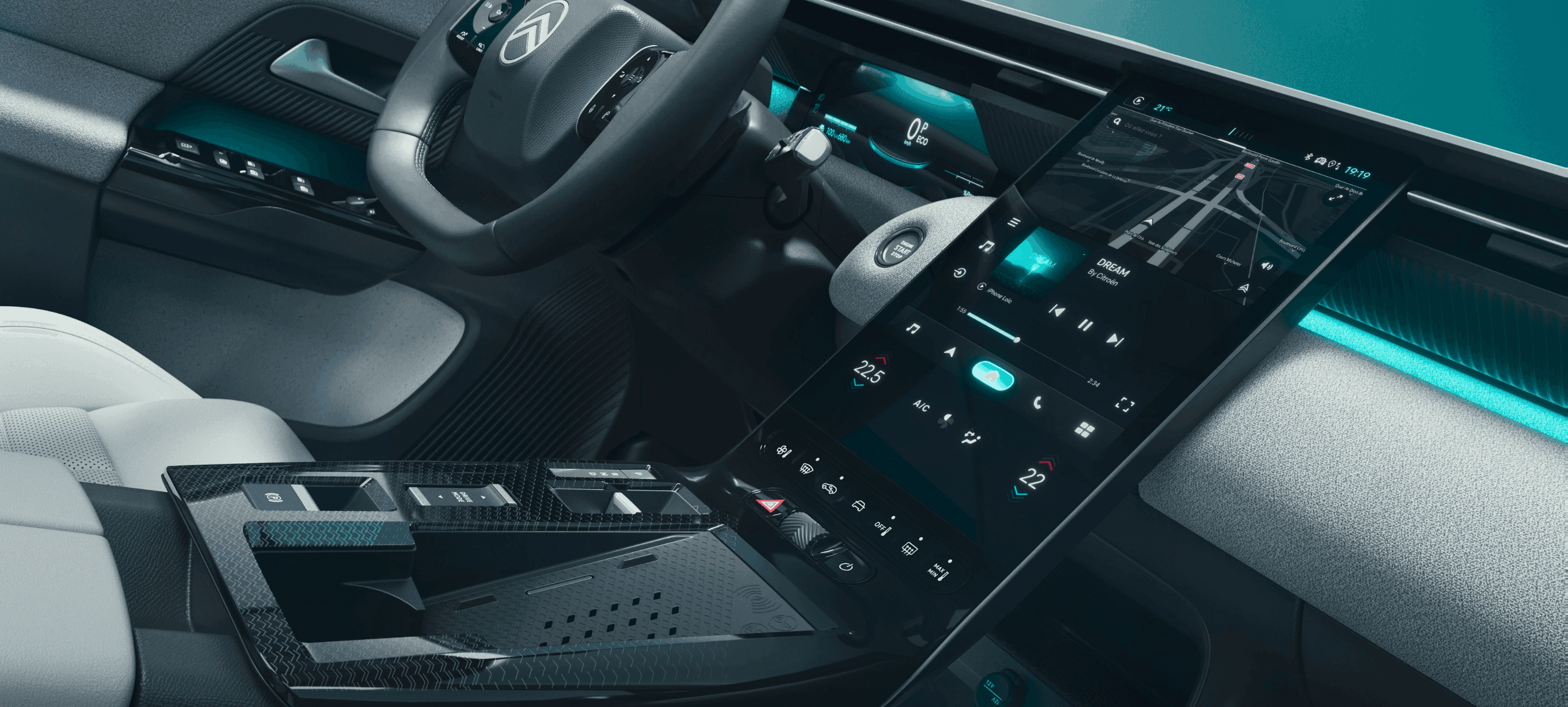 Detail interiéru auta Citroen C5 Aircross Max od AVIS Maxirent.